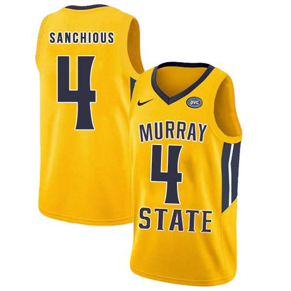 Murray State Racers #4 Brion Sanchious Yellow College Basketball Jersey